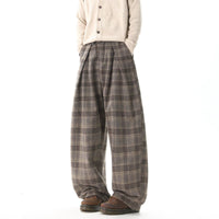 レトロチェックのワイドレッグカジュアルパンツ 