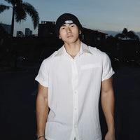 Camisa de Colarinho de Manga Curta em Mistura de Linho 