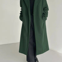 Green Woolen Over-the-knee Coat