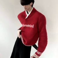 Suéter de V-Neck de Malha de Mink Falso 