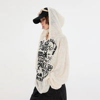 Sudadera con capucha de impresión de graffiti con cuello alto transparente 