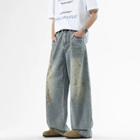 Distressed Washed Wide Leg Jeans