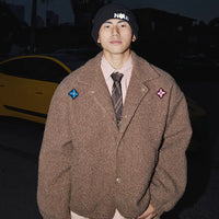 جاكيت صوف فليس مزخرف بالورود الرجعية 