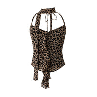 Haut sans manches à col halter en imprimé léopard 