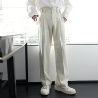 Pantalons larges droits en alliage avec boucle, taille ample 