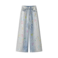 High Waisted Graffiti Print Wide Leg Jeans