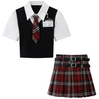 بدلة موضة تنورة مربعة وسترة مع ربطة عنق 