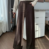 سروال واسع الساق مبطن بالفleece الشتوي 