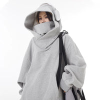 Oversized High-Neck Hooded Sweatshirt