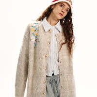 سترة كارديجان مزينة بتطريز زهور مع أزرار أمامية 