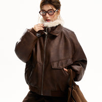 Suni Deri Kürk Yaka Kapitone Ceket 