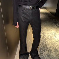 Geniş Paça Yıkanmış Fırfırlı Kot Pantolon 