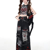 Calças Largas Rasgadas e Desgastadas Punk 