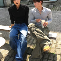 スリムフィットハーフジップ長袖プルオーバー 