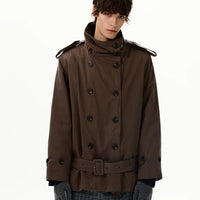 معطف ترنش مزدوج الصدر مزود بحزام شتوي 