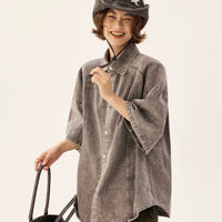 ウォッシュドデニムショートスリーブボタンシャツ 