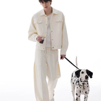 طقم جاكيت وسروال بقصة مريحة وعادية 