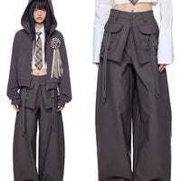 Wide-Leg Drawstring Drape Pants