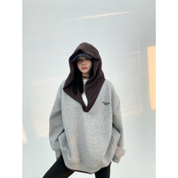 Hooded V-Neck Spliced Sweatshirt