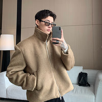 Giacca con colletto a stand zip-up in pelliccia sintetica 