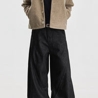 بنطلون جينز خام مفكك واسع الساق 