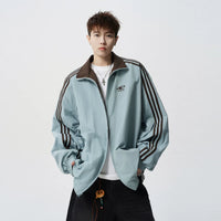 Striped Reversible Stand Collar Zip Jacket