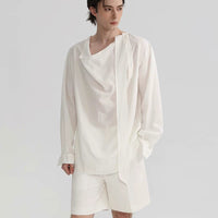 Asymmetrical Placket Draped Ribbon Shirt