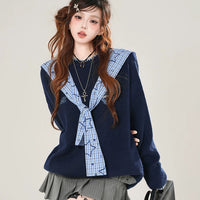 Maglione a maglia con colletto da marinaio a quadri 