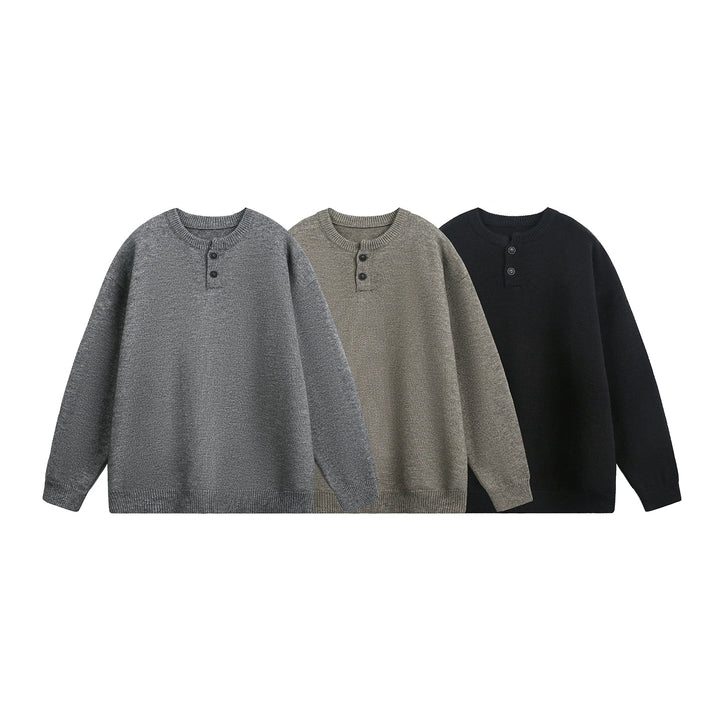 Strikket Henley krage uformell genser pullover 