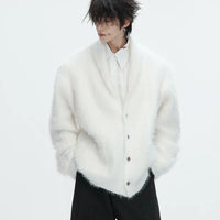 Sahte Mink Kürk Örgü Düğmeli Kazak 