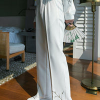 Esnek Nakışlı Rahat Uzun Pantolon 