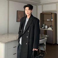 معطف صوف متوسط الطول مزدوج الصدر 