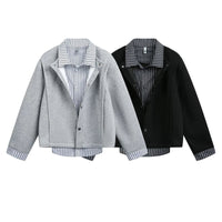 Veste à couches rayée en deux pièces en fausse fourrure 