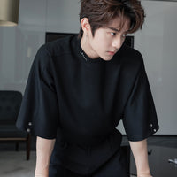 Loose Fit Riveted Mid-Sleeve Pullover