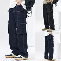 Elastic Waist Cargo Pocket Jeans Pants