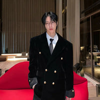 Double-Breasted Velvet Satin Cuffs Suit