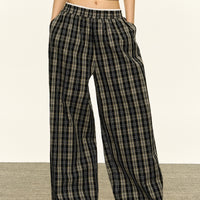 Retro Plaid Wide Leg Casual Pants