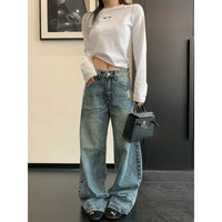 Distressed Wide-Leg Straight Jeans