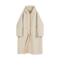 Manteau en laine à capuche pour femmes avec poches 