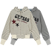 Striped Letter Print Zip Up Hoodie