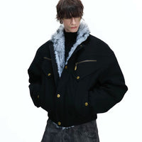 جاكيت عمل ثقيل بقلنسوة من الفرو الصناعي 