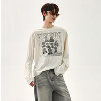 تي شيرت بأكمام طويلة وطباعة على شكل رقبة دائرية 