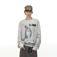 Graphic Distressed Long-Sleeve T-Shirt