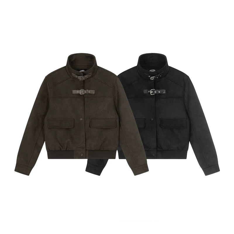 Wildleder Stehkragen Kurze Arbeitsjacke 