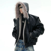 PU Leather Hooded Jacket