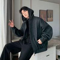 سترة كارديجان ثقيلة بغطاء رأس مبطنة بالفleece الشتوي 