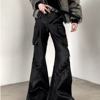 Flared Faux Leather Cargo Pants