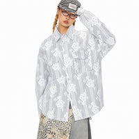 レースパッチワーク長袖ルーズシャツ 