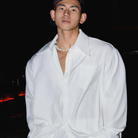 シルク 大きな襟 リラックスフィットシャツ 