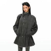 Plaid Button-Up Trench Coat